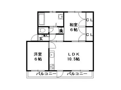 下麻生1号棟(2LDK/4階)の間取り写真