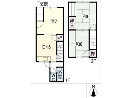 名鉄津島線 津島駅 徒歩12分 2階建 築38年(3DK/2階)の間取り写真