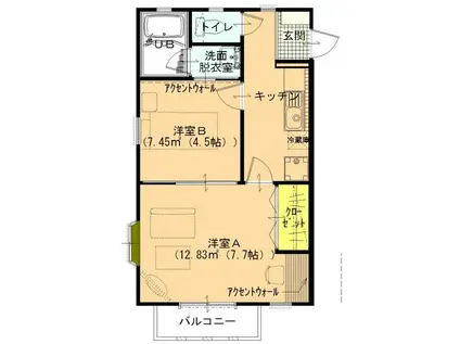 ジョイタウンD(2K/2階)の間取り写真