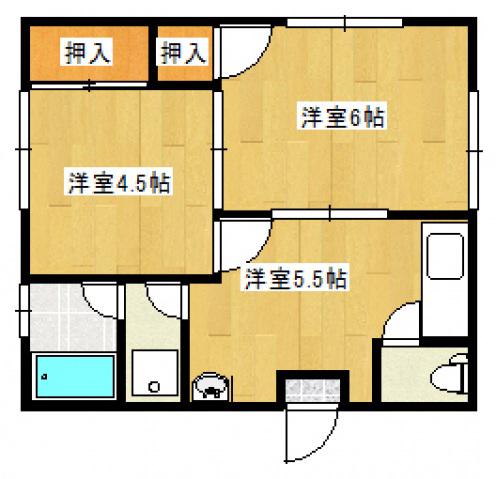 LS中筋(2DK/1階)の間取り写真