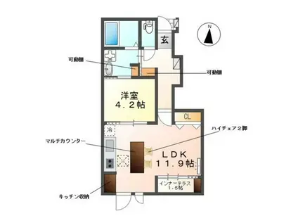レヴメゾン神山四番館(1LDK/1階)の間取り写真