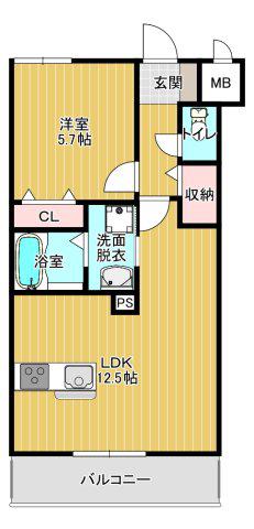 M S SUITE(1LDK/2階)の間取り写真