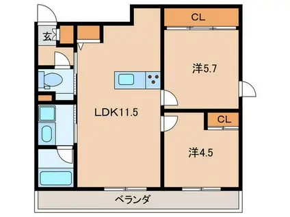 メゾン・ド・グラース馬込(2LDK/4階)の間取り写真