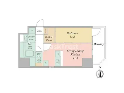 セレ二テ東梅田アリエ(1LDK/2階)の間取り写真