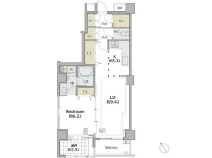 シャレール広尾 2号棟(1SLDK/5階)の間取り写真