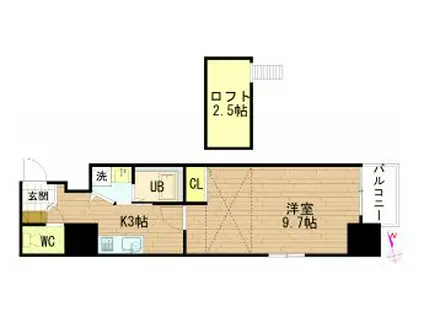 グラビスコート紙屋町(1K/4階)の間取り写真