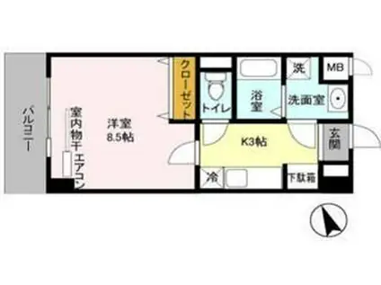 アルカータ壽(1K/3階)の間取り写真