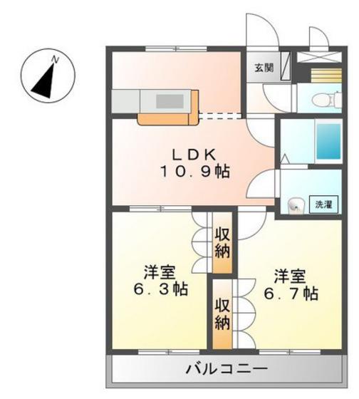 ラペル・シャトー(2LDK/2階)の間取り写真