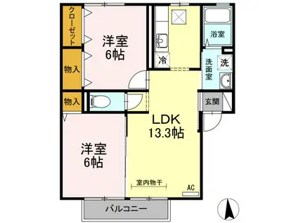 セントラルスクエア S棟(2LDK/1階)の間取り写真