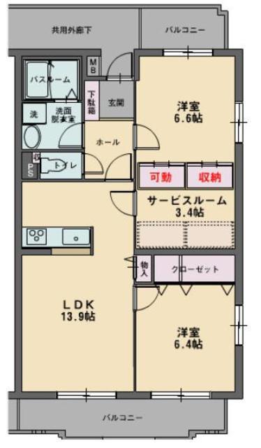 サンパティーク香貫(2SLDK/2階)の間取り写真