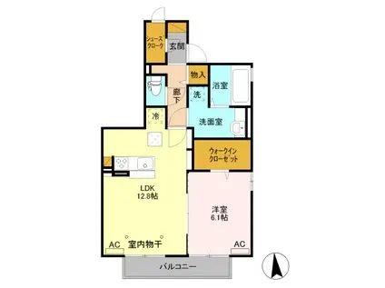 D-ROOM ポワール A101(1LDK/1階)の間取り写真