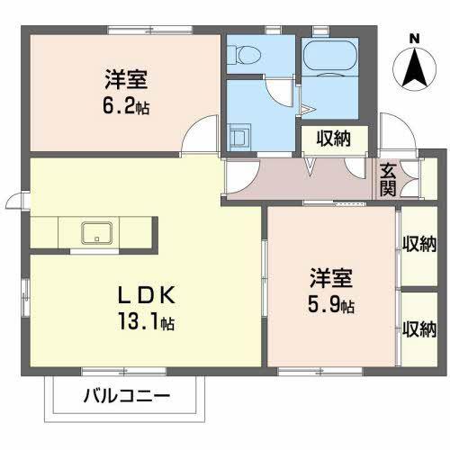 ウエストフィールドD棟(2LDK/1階)の間取り写真