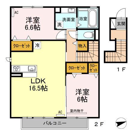 ウエストヒルズ岩崎台 A棟(2LDK/2階)の間取り写真