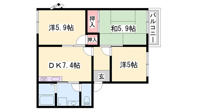 CALMLY溝口B棟(3DK/2階)の間取り写真