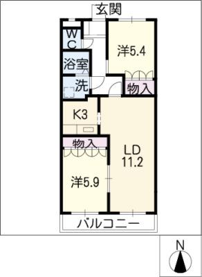 ヴィンテージマルコウA棟(2LDK/2階)の間取り写真