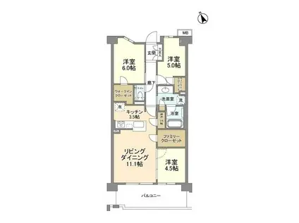 プラウド川崎矢向(3LDK/5階)の間取り写真