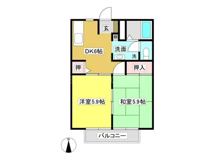 フレグランス豊岡 A棟(2DK/2階)の間取り写真