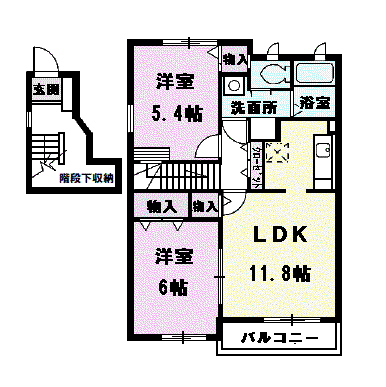 アンフィニ・フォレ(2LDK/2階)の間取り写真
