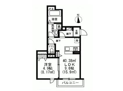 GRAND ESPOIR(1LDK/2階)の間取り写真