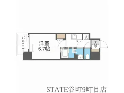 プレサンス上町台筆ケ崎ノース(1K/4階)の間取り写真