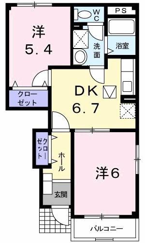 ファーストヒストリーB(2DK/1階)の間取り写真