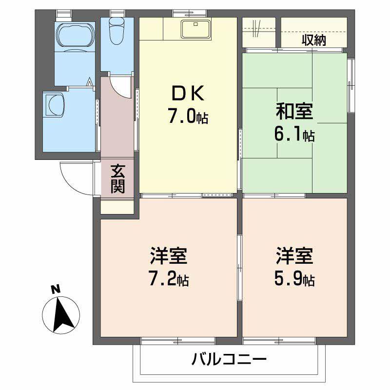 シャーメゾン橋田 A棟(3DK/2階)の間取り写真