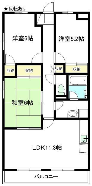 パルク長伏(3LDK/3階)の間取り写真