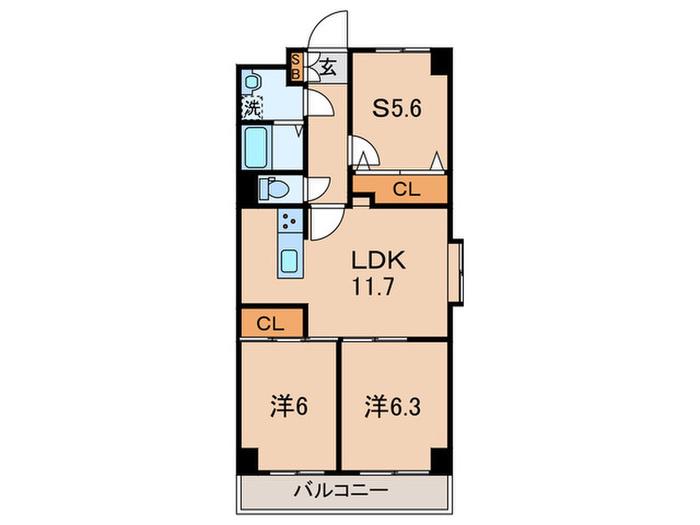 コスモリード武蔵中原(2SLDK/1階)の間取り写真