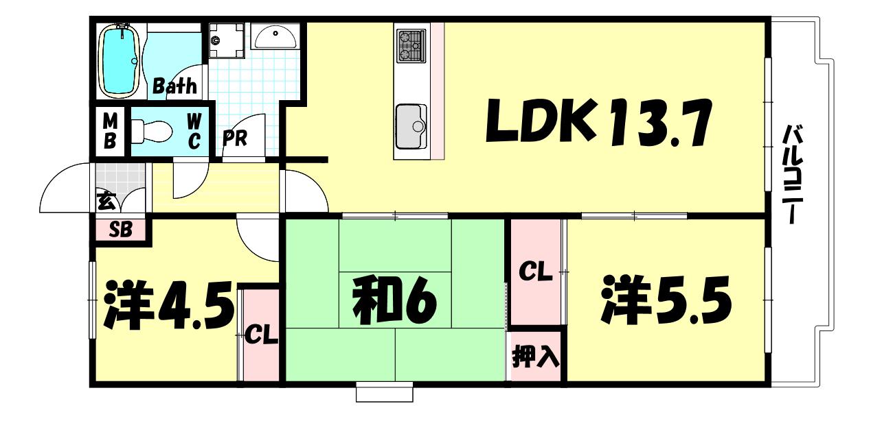 朝日プラザモンターニュ北神戸1番館(3LDK/7階)の間取り写真