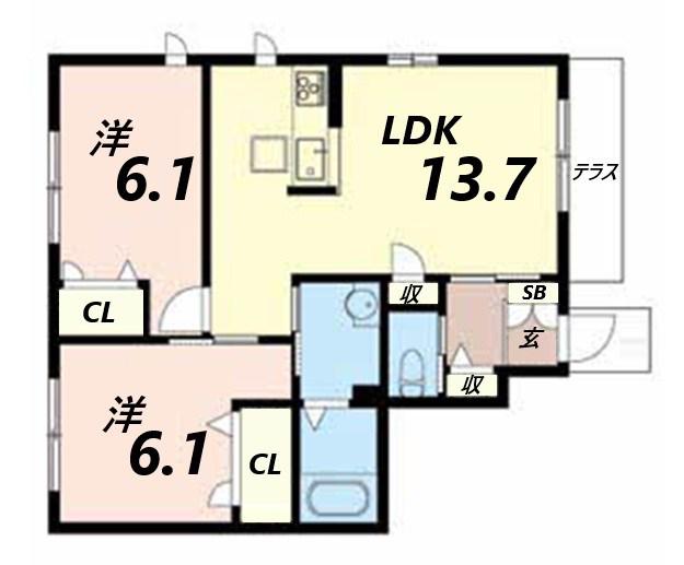 シャーメゾンリエート(2LDK/1階)の間取り写真
