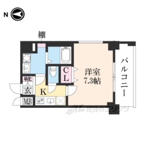 プレサンス京都北野白梅町(1K/5階)の間取り写真