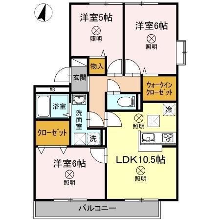 ハイカムールウエストリバーA棟(3LDK/1階)の間取り写真