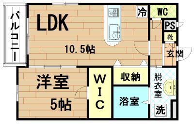 ラ・ヴィータ美松(1LDK/2階)の間取り写真