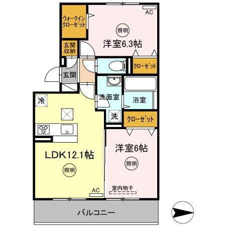 メゾン勝賀 B棟(2LDK/1階)の間取り写真