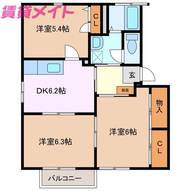ルーラルグリーンA棟(3DK/2階)の間取り写真
