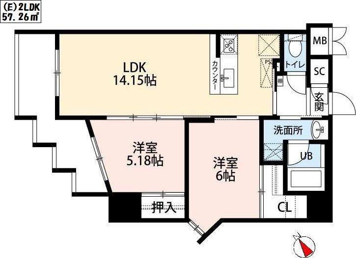 ウィングス城野駅前(2LDK/12階)の間取り写真