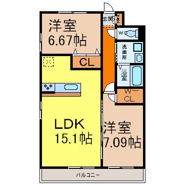 GRANDUKE鶴舞(2LDK/11階)の間取り写真