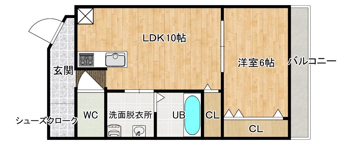 下伊福アパート(1LDK/3階)の間取り写真