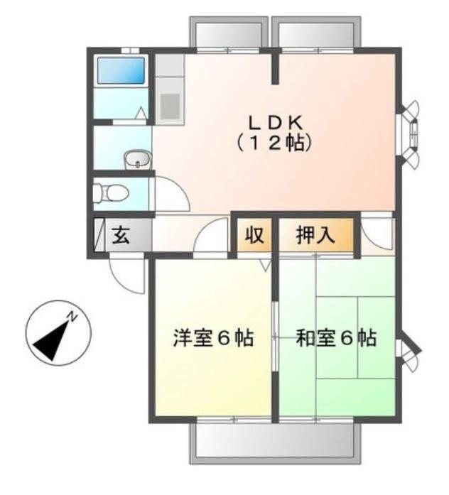 サンビレッジ十五谷 D棟(2LDK/2階)の間取り写真