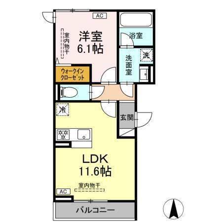 ブリューエン河原口(1LDK/2階)の間取り写真