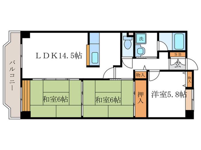 ウエストコート大利(3LDK/3階)の間取り写真