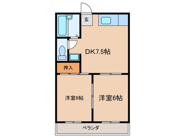 アベニュー本郷(2DK/1階)の間取り写真