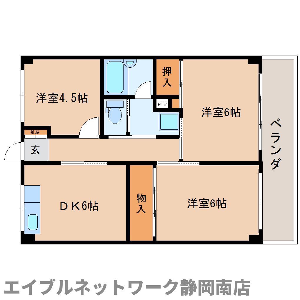 静岡中央マンション(3DK/3階)の間取り写真