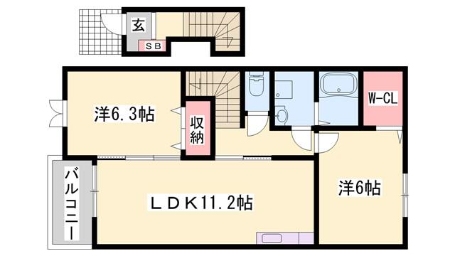 プルメリア II(2LDK/2階)の間取り写真