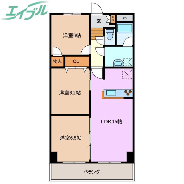 プロミネント四日市(3LDK/5階)の間取り写真