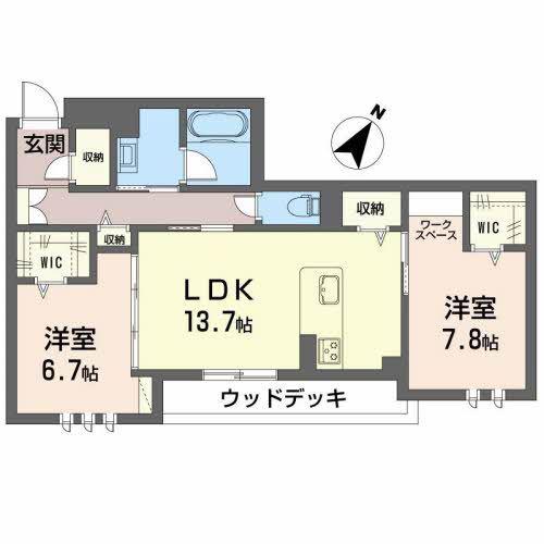 ソレアード(2LDK/1階)の間取り写真