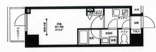 プライムアーバン白山(1K/9階)の間取り写真