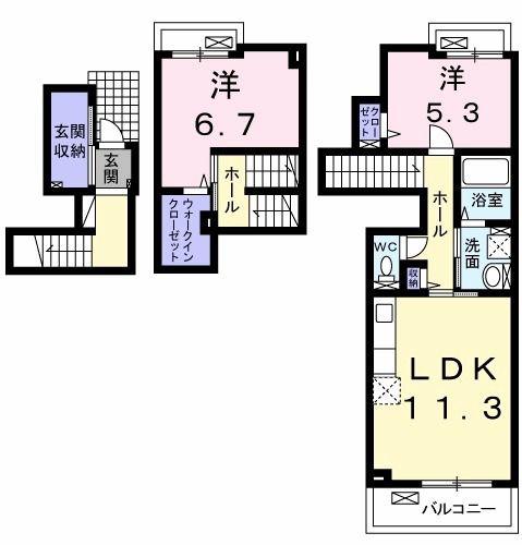 ユニベールB(2LDK/2階)の間取り写真
