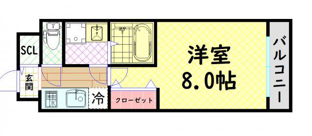 MELDIA CREST TAPP NAMBA ウエスト(1K/14階)の間取り写真