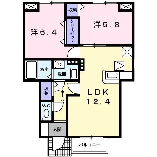 ドルフ・サンフラワー(2LDK/1階)の間取り写真